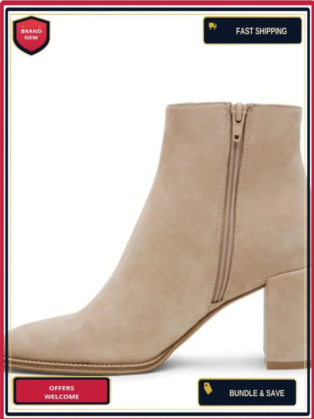 Suede Ankle Boots with 3-Inch Block Heel Zip Closure Round Toe